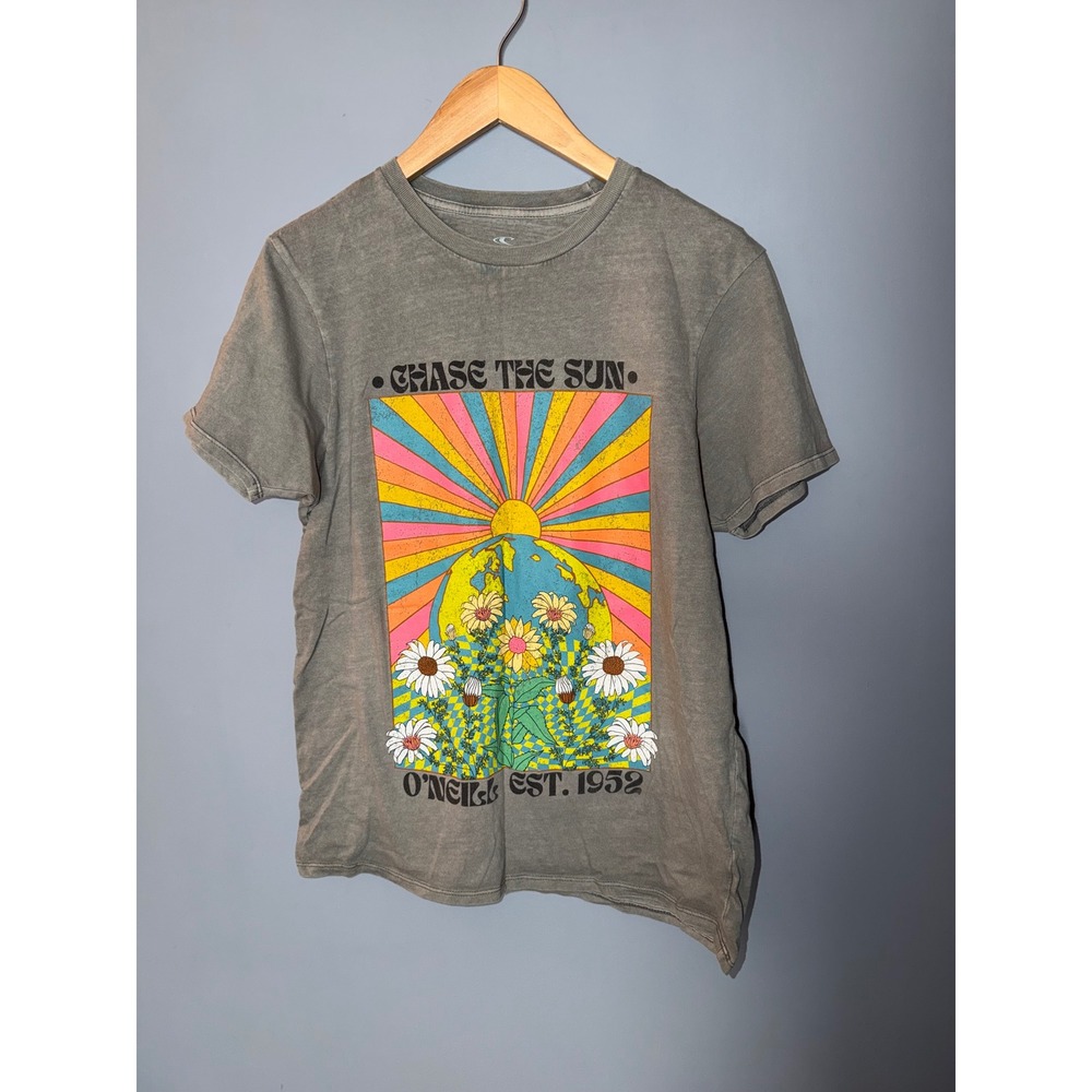 O'Neill Chase The Sun Graphic T-Shirt Grey Mineral Wash XS Retro Surf Tee - Picture 1 of 4